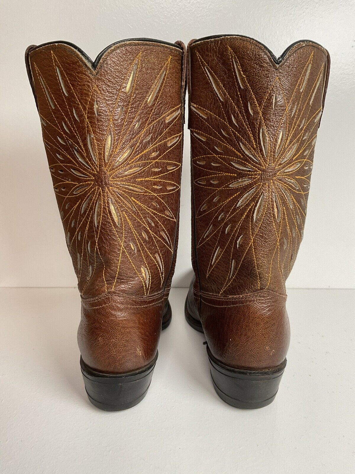 Vintage ACME Pee Wee Starburst Inlay Cowgirl Boots 7.5 A USA Made 60s Old Label