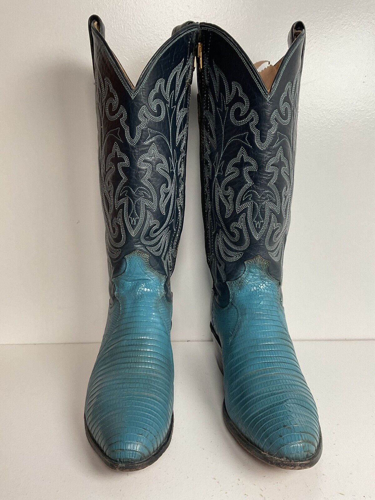 Vintage Justin Turquoise Cowgirl Boots 5 B Zipper Teju Lizard Vamp