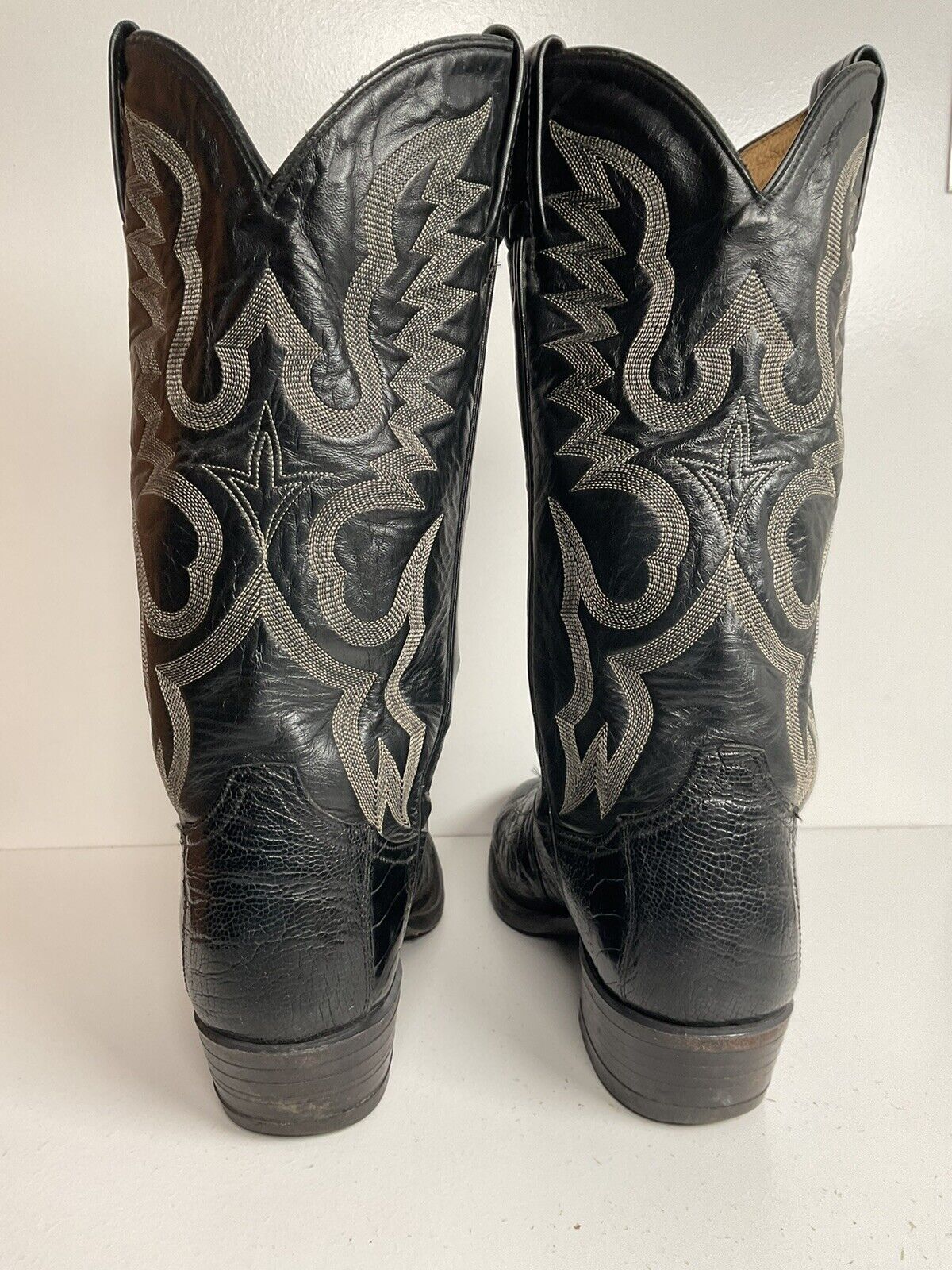 Vintage Tony Lama Exotic Ostrich Leg Cowboy Boots 9 D Classic Black