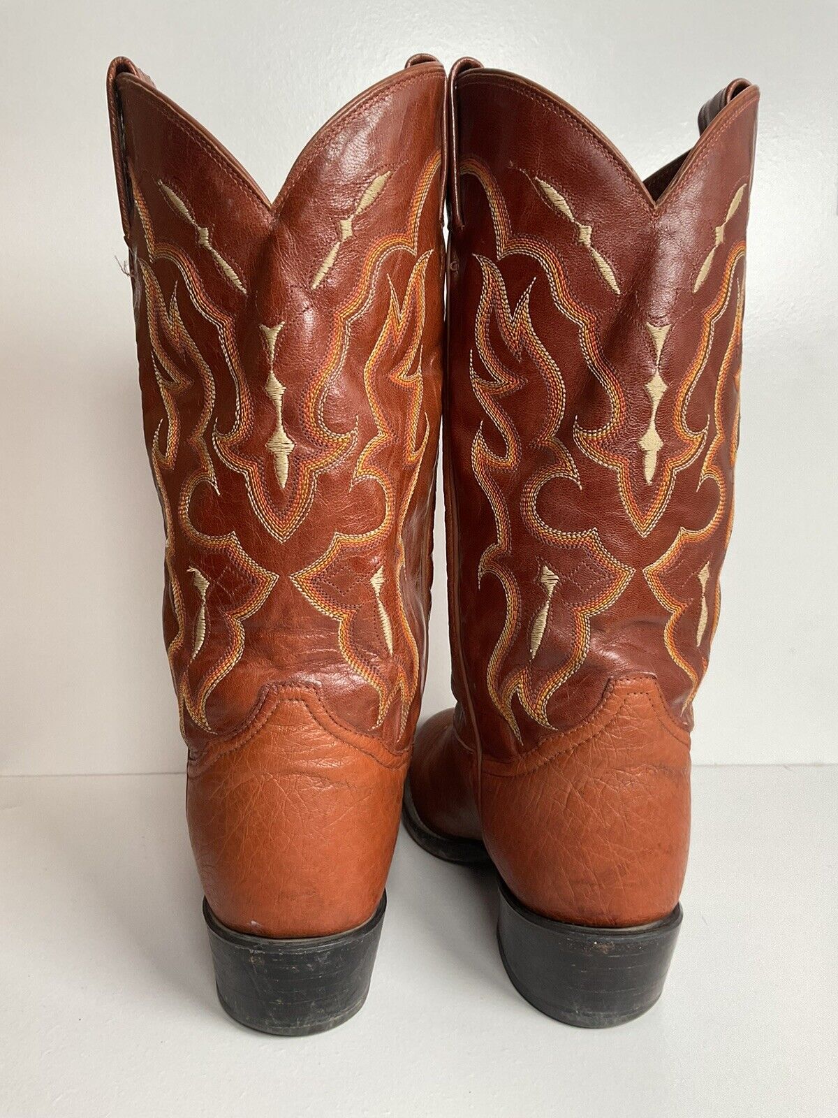 Vintage Tony Lama Exotic Smooth Ostrich Cowboy Boots 8.5 EE Old White Label