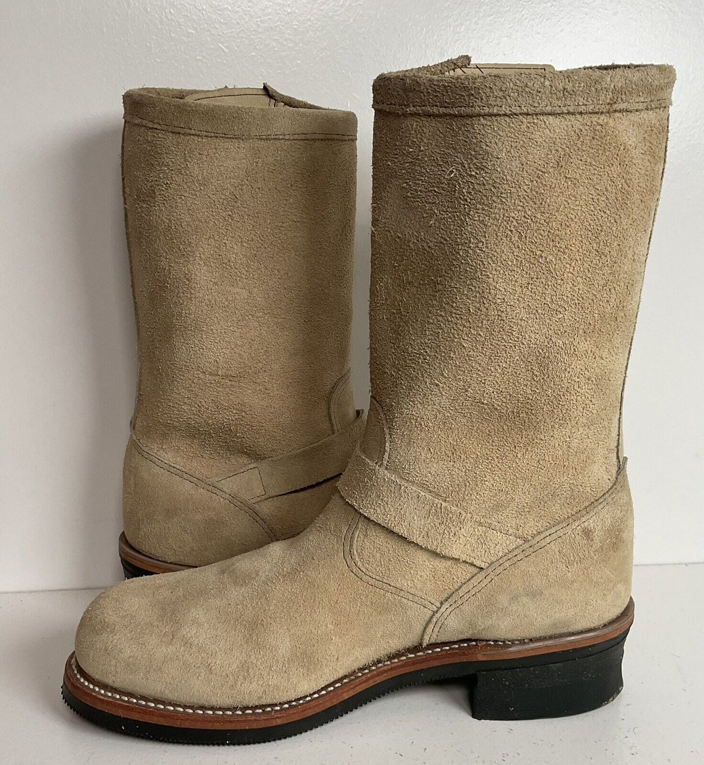 Vintage Chippewa Suede Engineer Harness Boots 8 E USA Made Rough Out