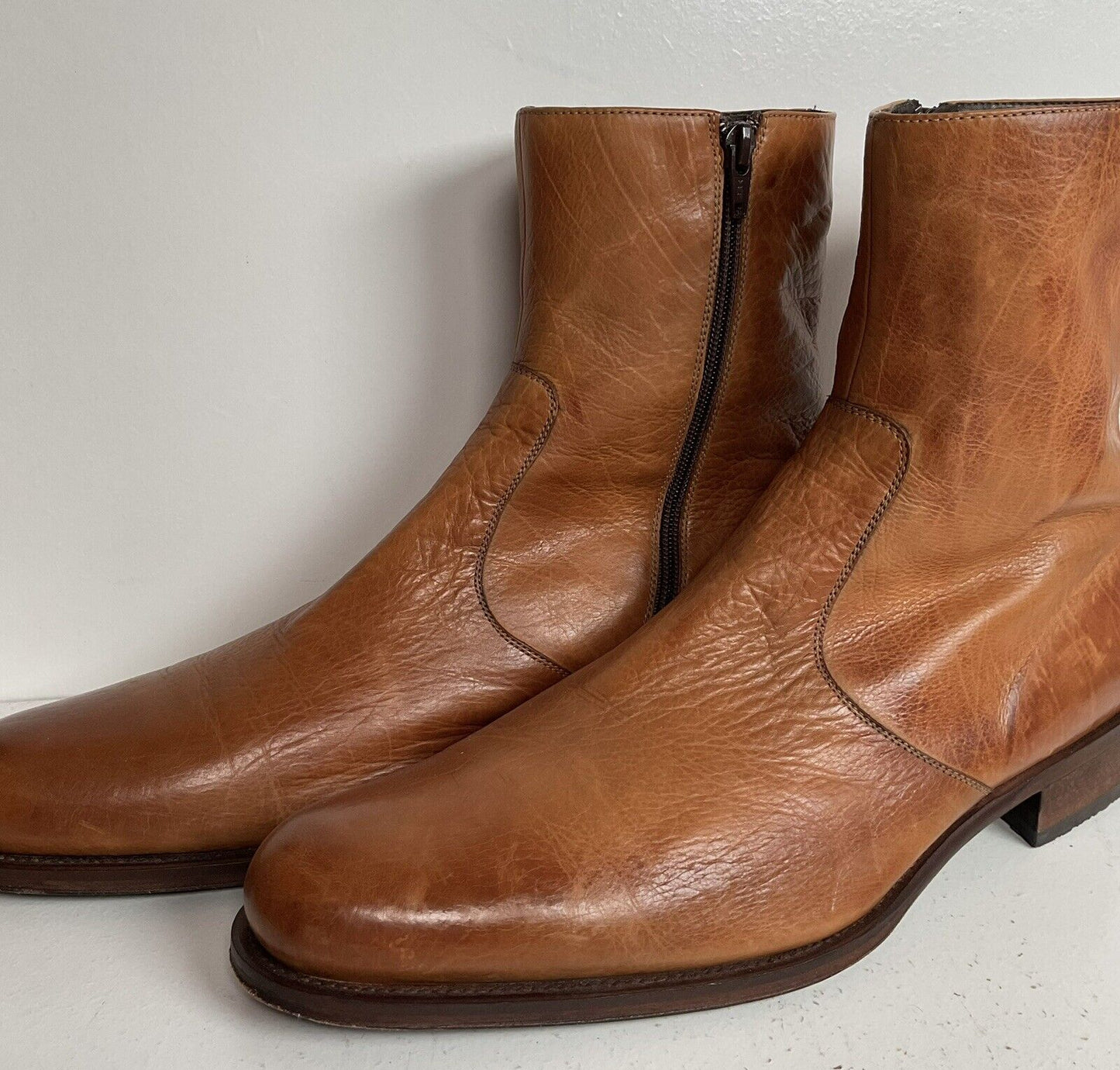 Magnanni Soft Golden Brown Chelsea Zipper Boots 12 M Spain Calfskin