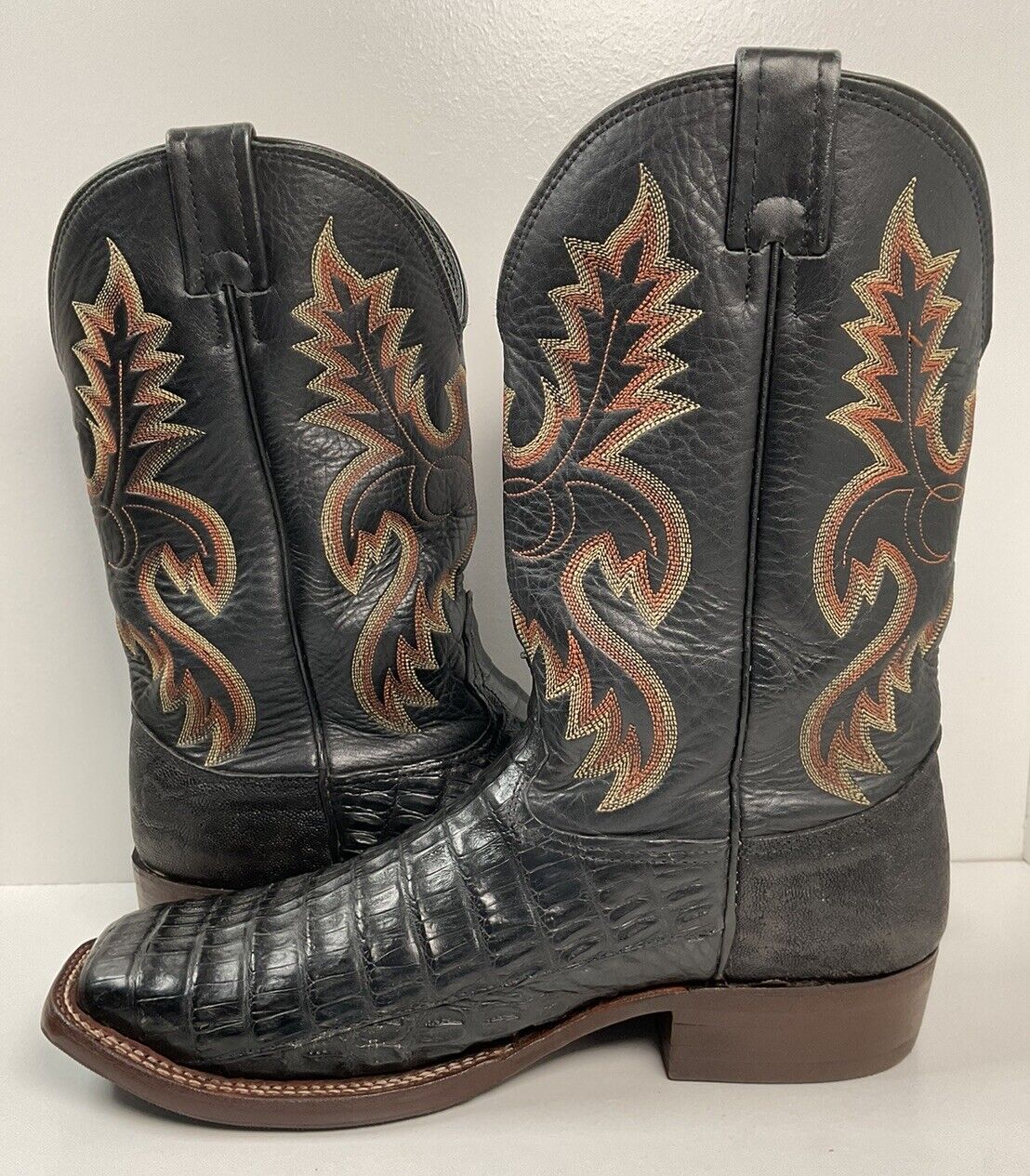 Vintage Larry Mahan Caiman Crocodile Roper Boots 105 D Exotic Square Toe