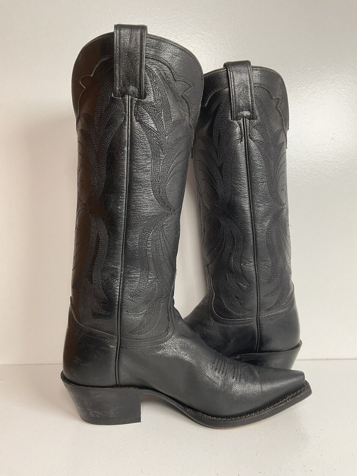 Nocona 15” Tall Black Leather Cowgirl Boots 6.5 B