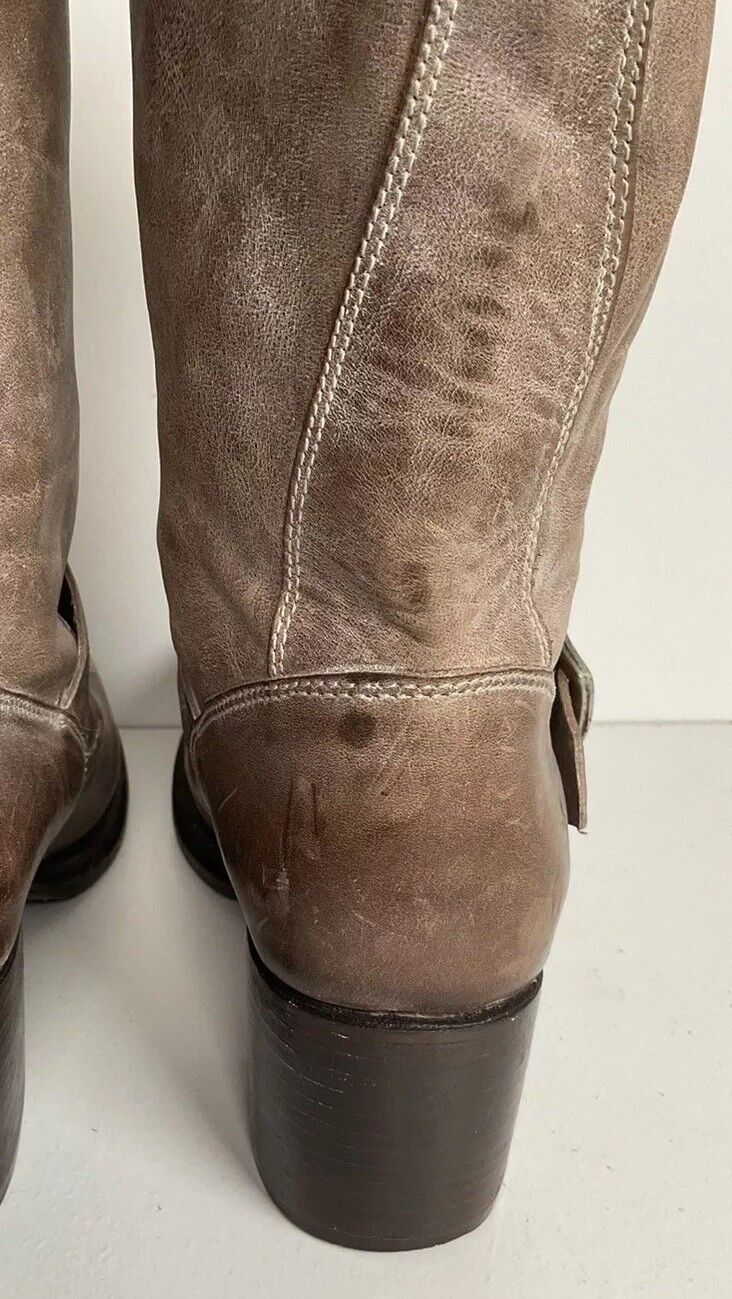 Frye Women’s Engineer Harness Boots 8 B Stacked Heel Taupe Grey