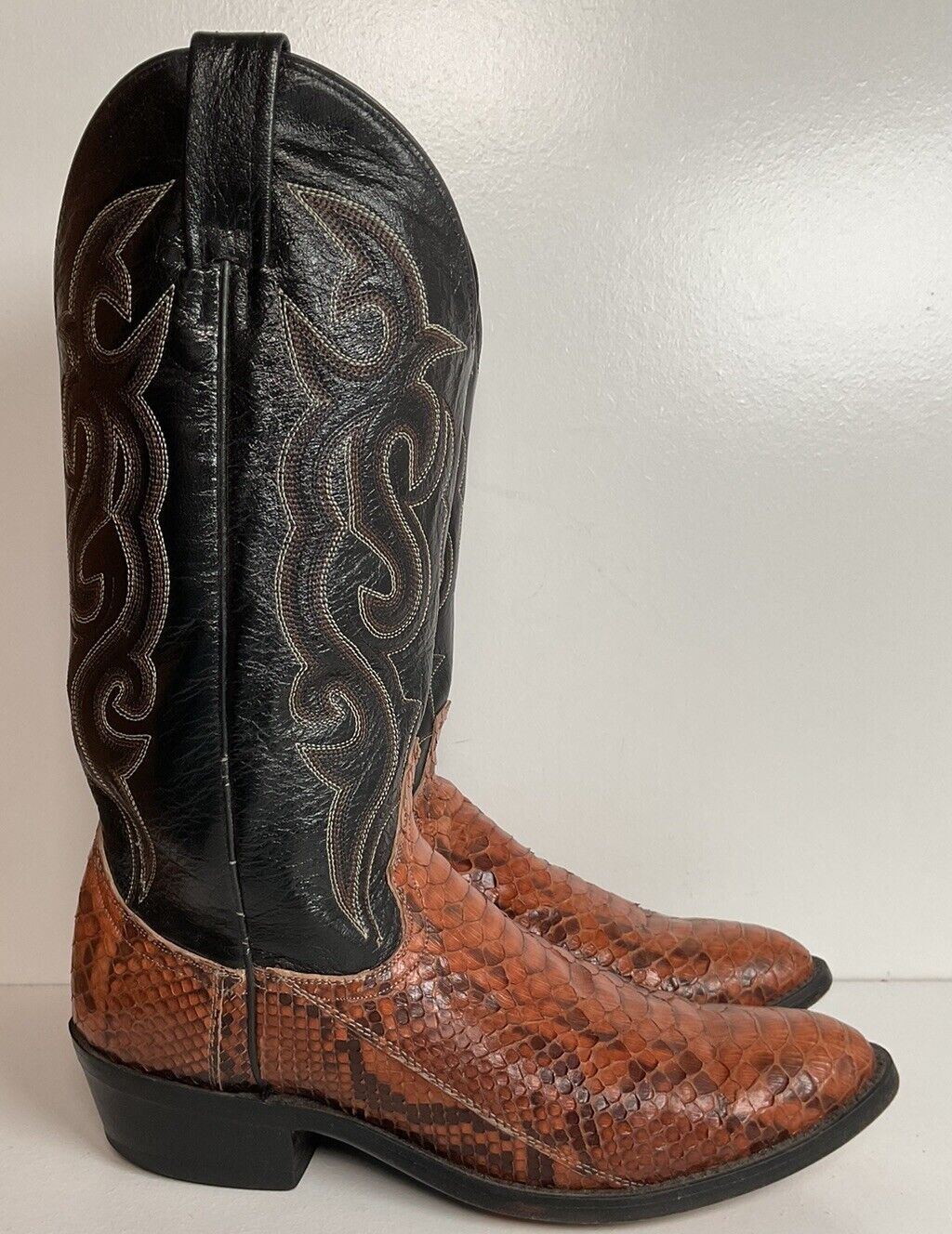 Dan Post Rust Brown Python Snakeskin Cowboy Boots 9 D Back Cut