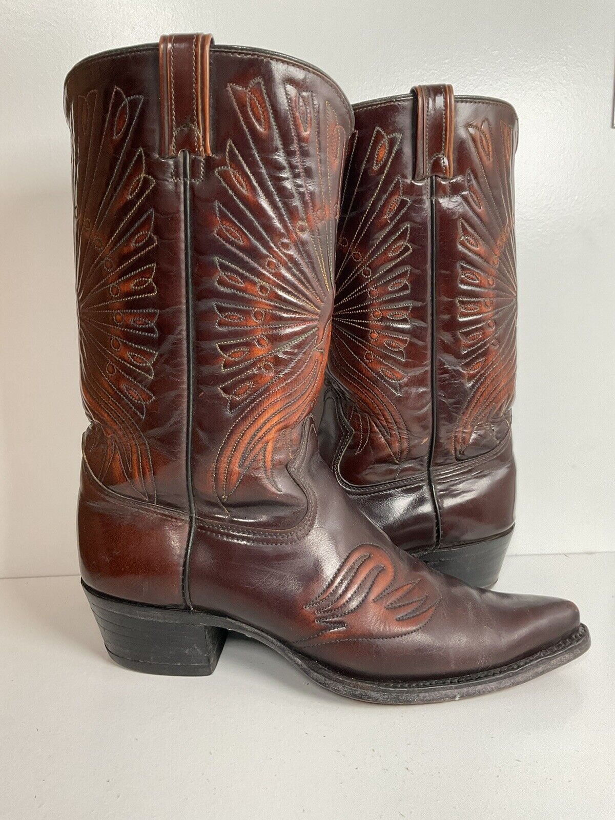 Vintage Texas Brand Patent Thunderbird Cowboy Boots 10.5 EE Rainbow Peacock