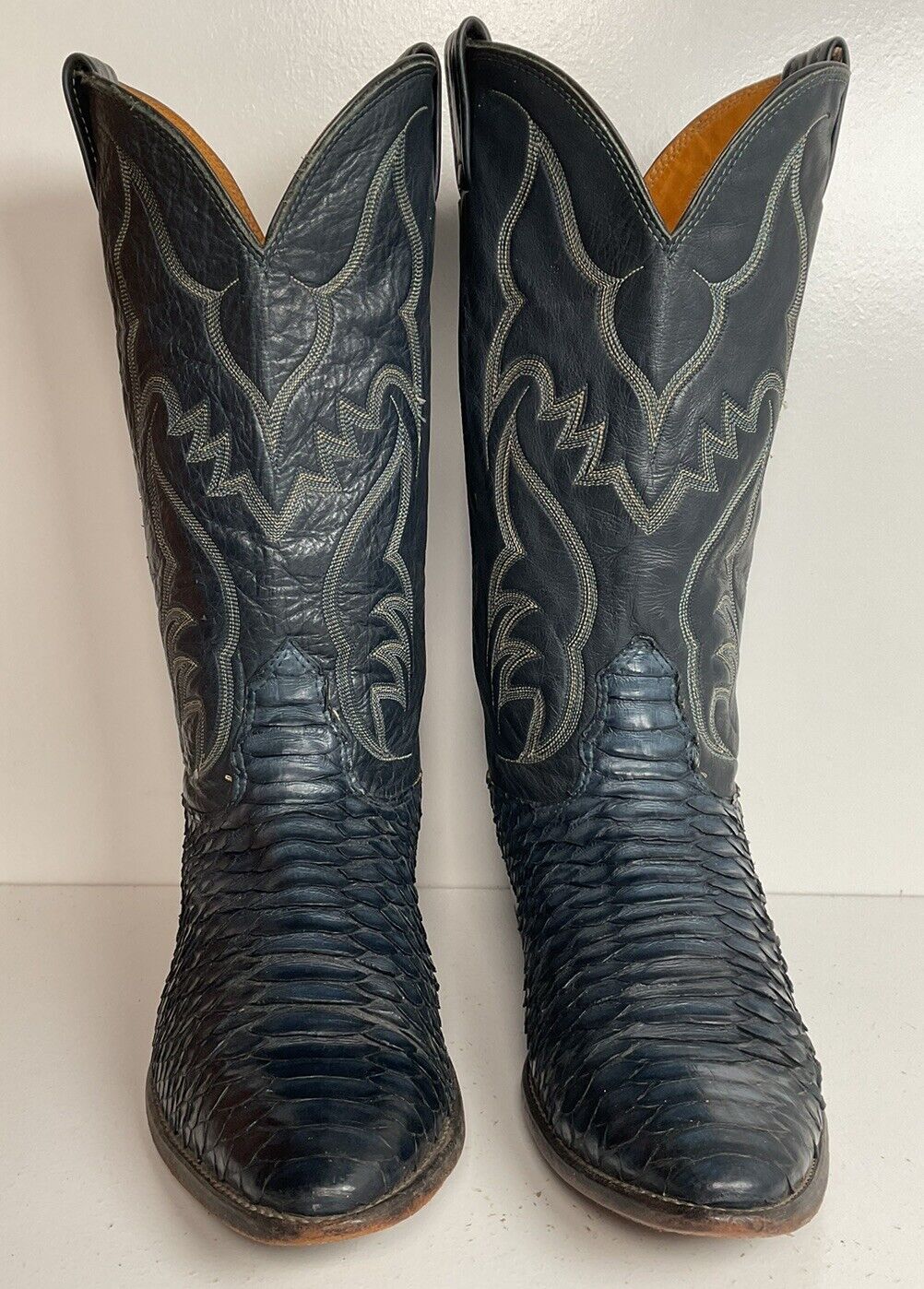 Vintage Nocona Dark Blue Python Cowboy Boots 9 EE Back Cut Snakeskin