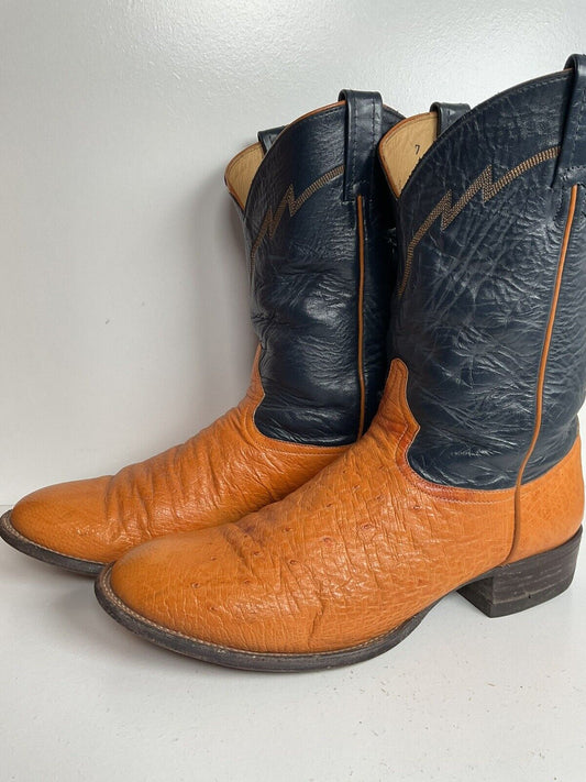 Vintage Tony Lama Exotic Smooth Ostrich Roper Boots 11.5 D Mango Yellow