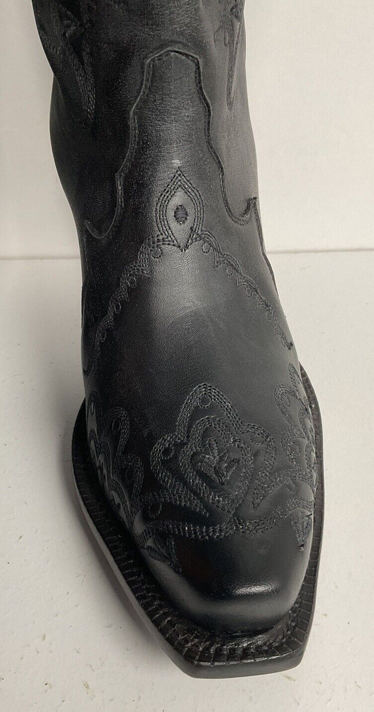 Tony Lama 16” Black Leather Cowgirl Boots 7 B USA Black Label