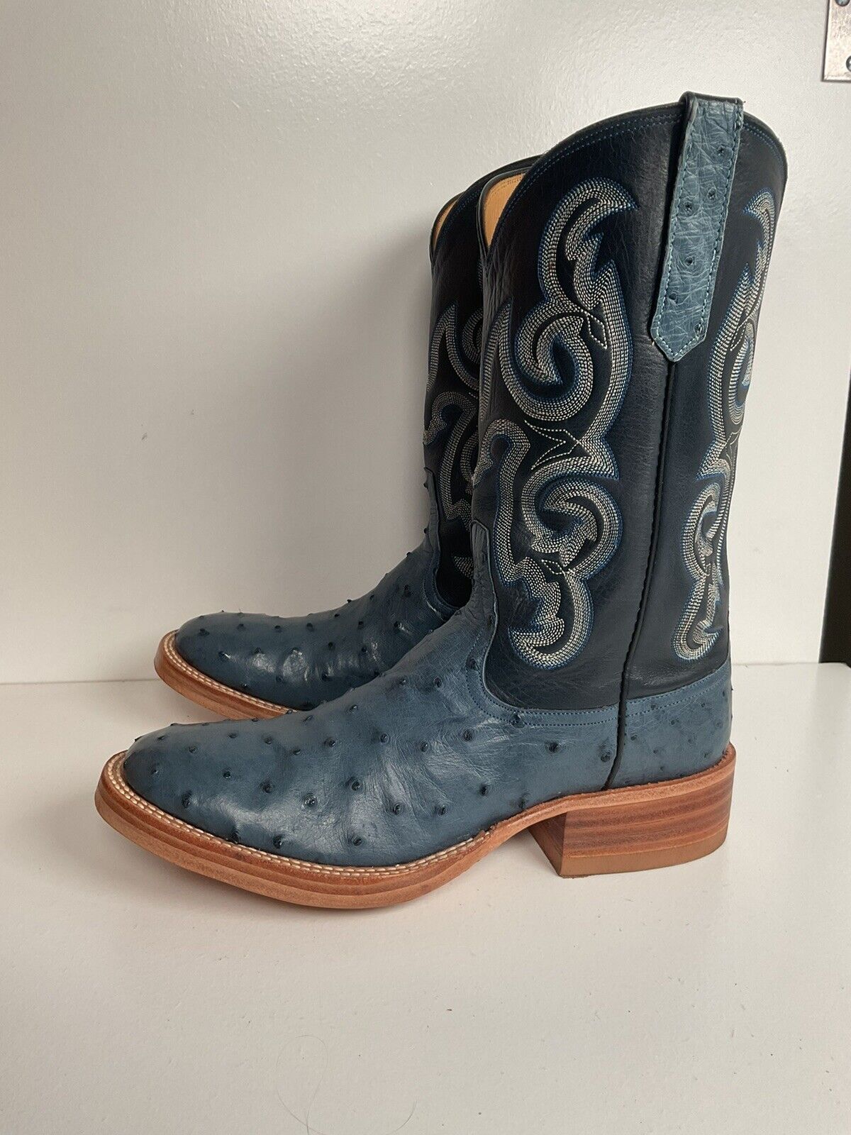 Rios of Mercedes Denim Blue Ostrich Quill Cowgirl Boots 7 C Roper Exotic