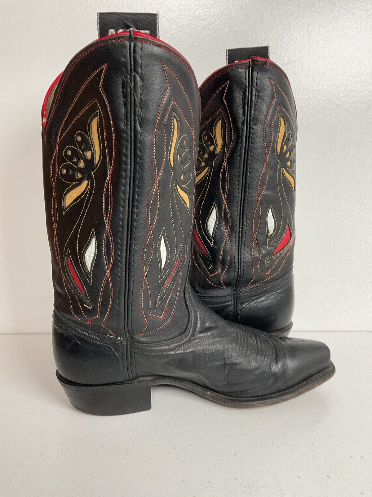 Vintage Acme Shorty Cowgirl Boots 7 M Tooled Flower Inlay