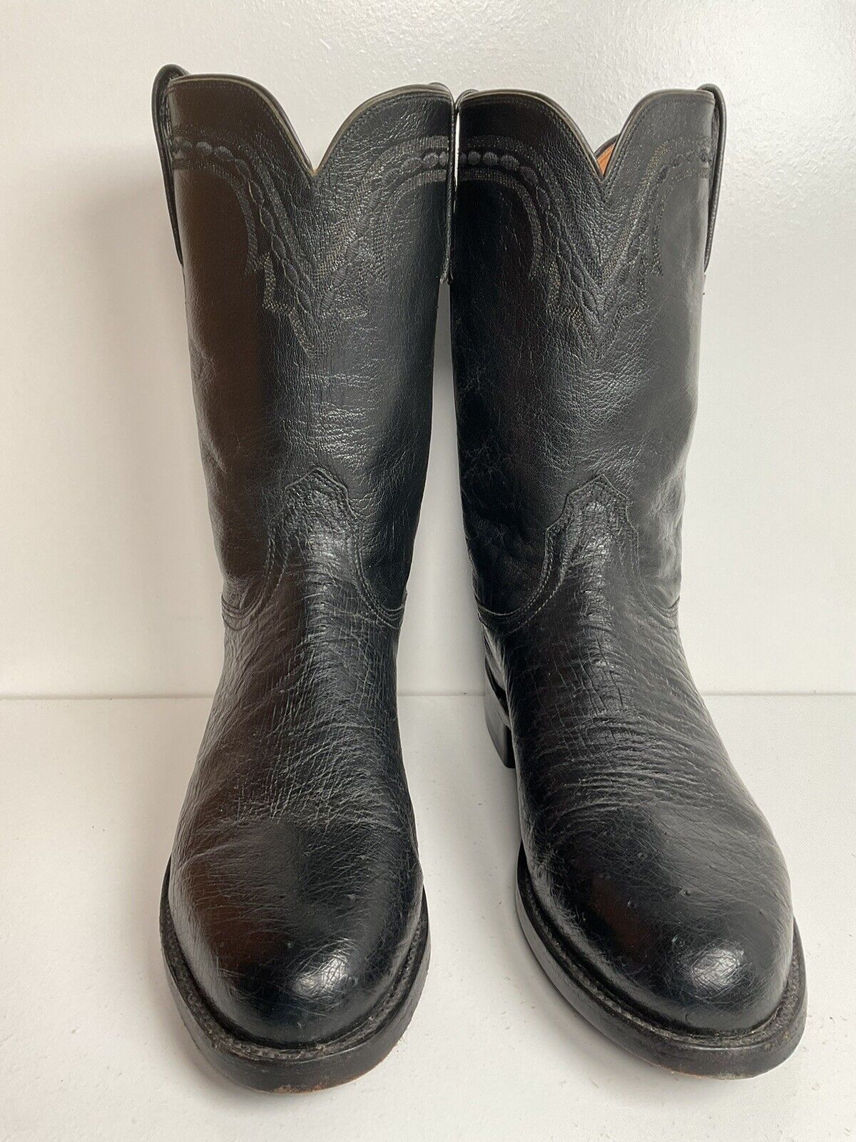 Lucchese 2000 Exotic Smooth Ostrich Roper Boots 9.5 D Classic Black