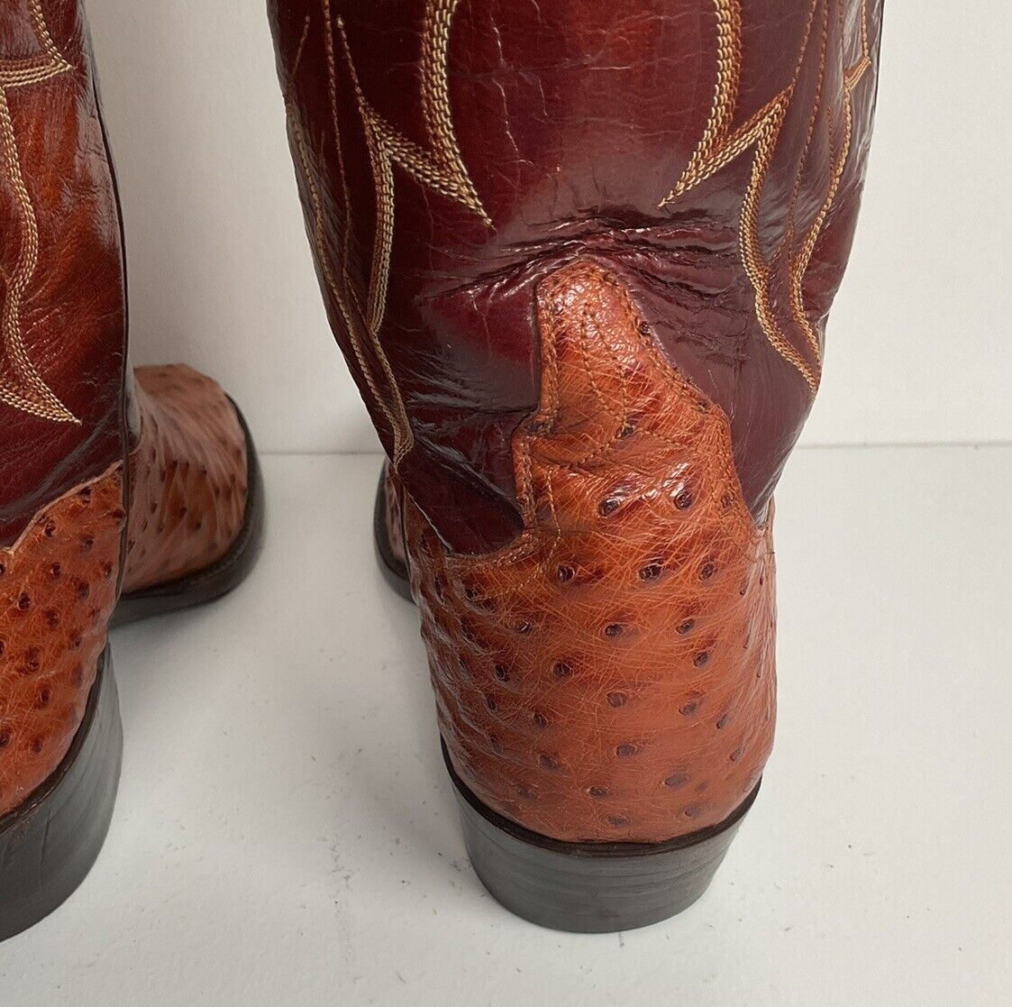 Vintage TO Stanley Custom Ostrich Quill Cowboy Boots 9 D Exotic