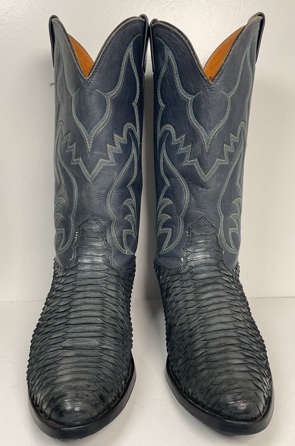 Vintage Nocona Dark Blue Python Snakeskin Cowboy Boots 12 D USA Made