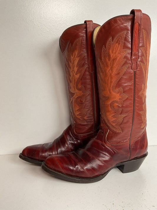 Early Corral Exotic Eel Skin Cowgirl Boots 7 M Cognac