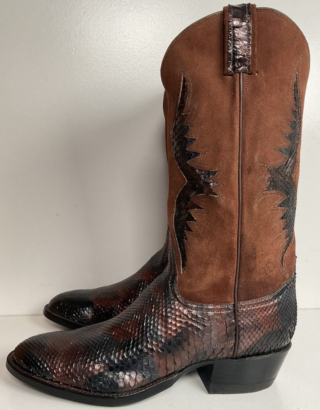 Vintage Tony Lama Exotic Anaconda Snakeskin Cowboy Boots 10.5 B Gold Label