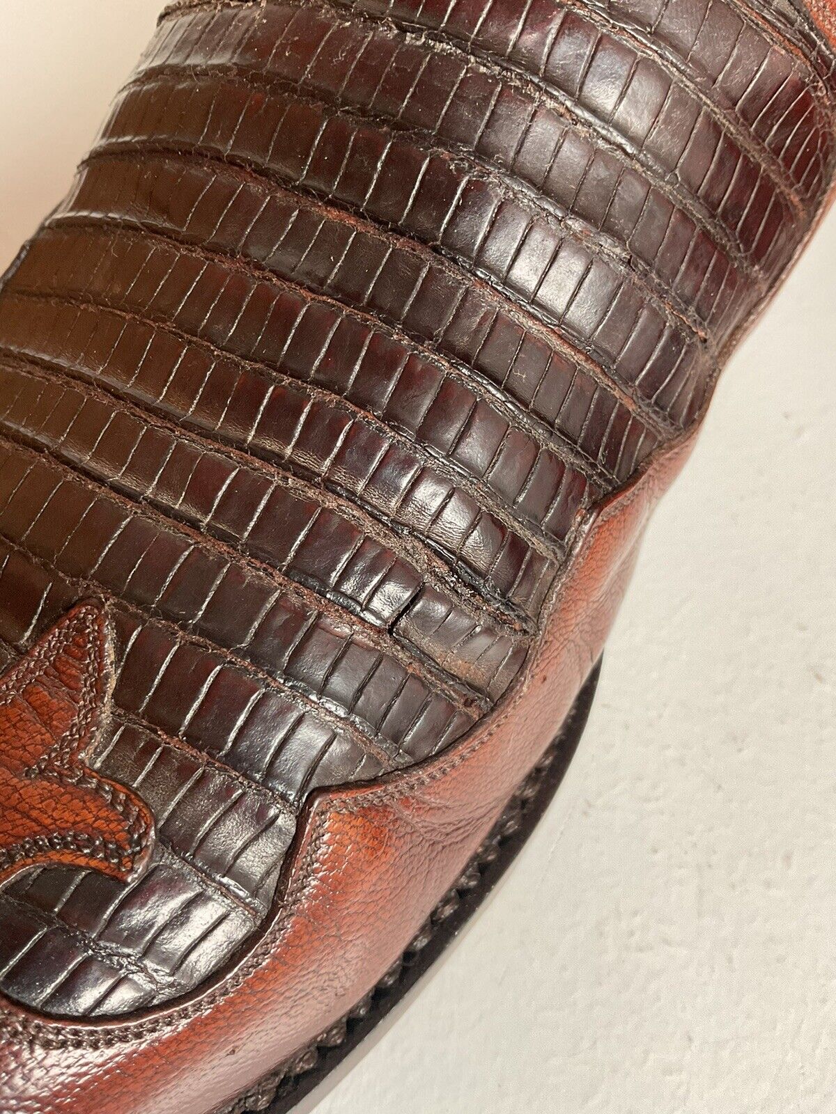 Vintage Lucchese Lizard Inlay Cowboy Boots 8.5 D USA Made New Soles