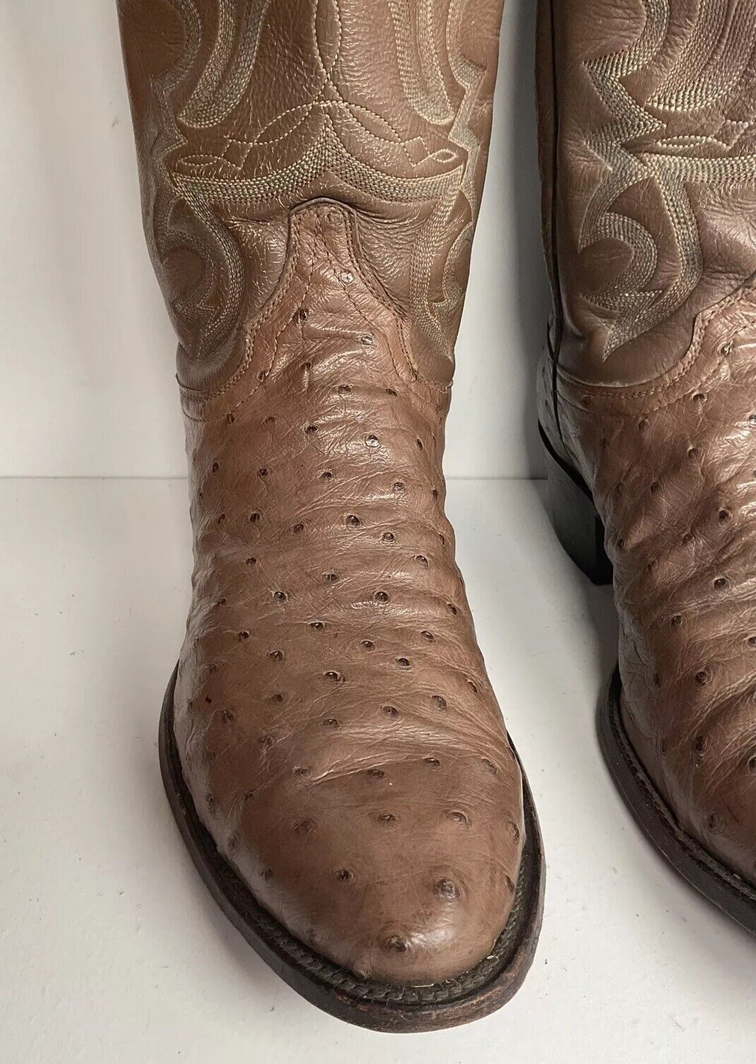 Justin Exotic Ostrich Quill Cowboy Boots 10 E USA Made Light Brown