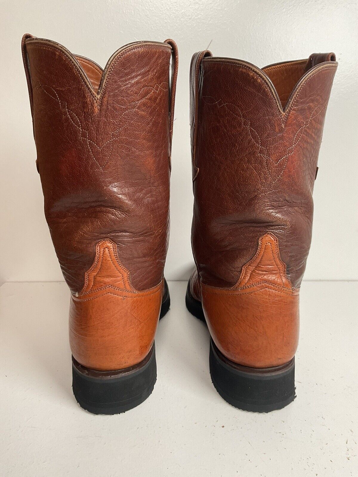 Vintage Lucchese Smooth Ostrich Roper Boots 9 D New Crepe Soles Exotic