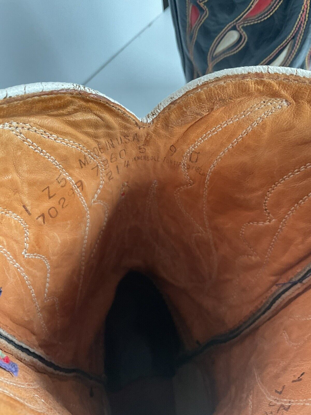 Vintage Tooled Inlay Cowboy Boots 9 D 1950s Pee Wee USA Made