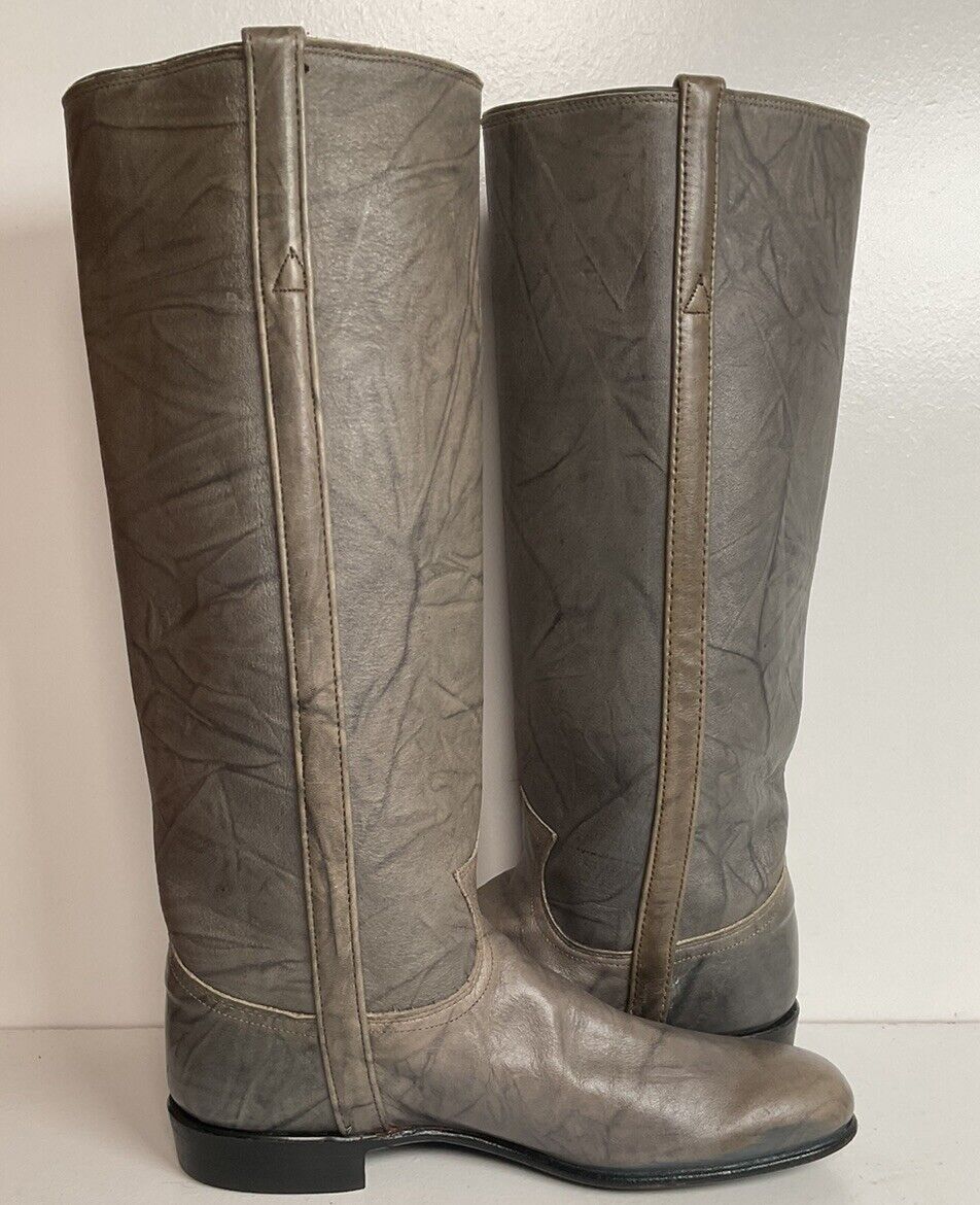 Vintage Justin Grey Marbled Campus Riding Boots 7 B USA Made