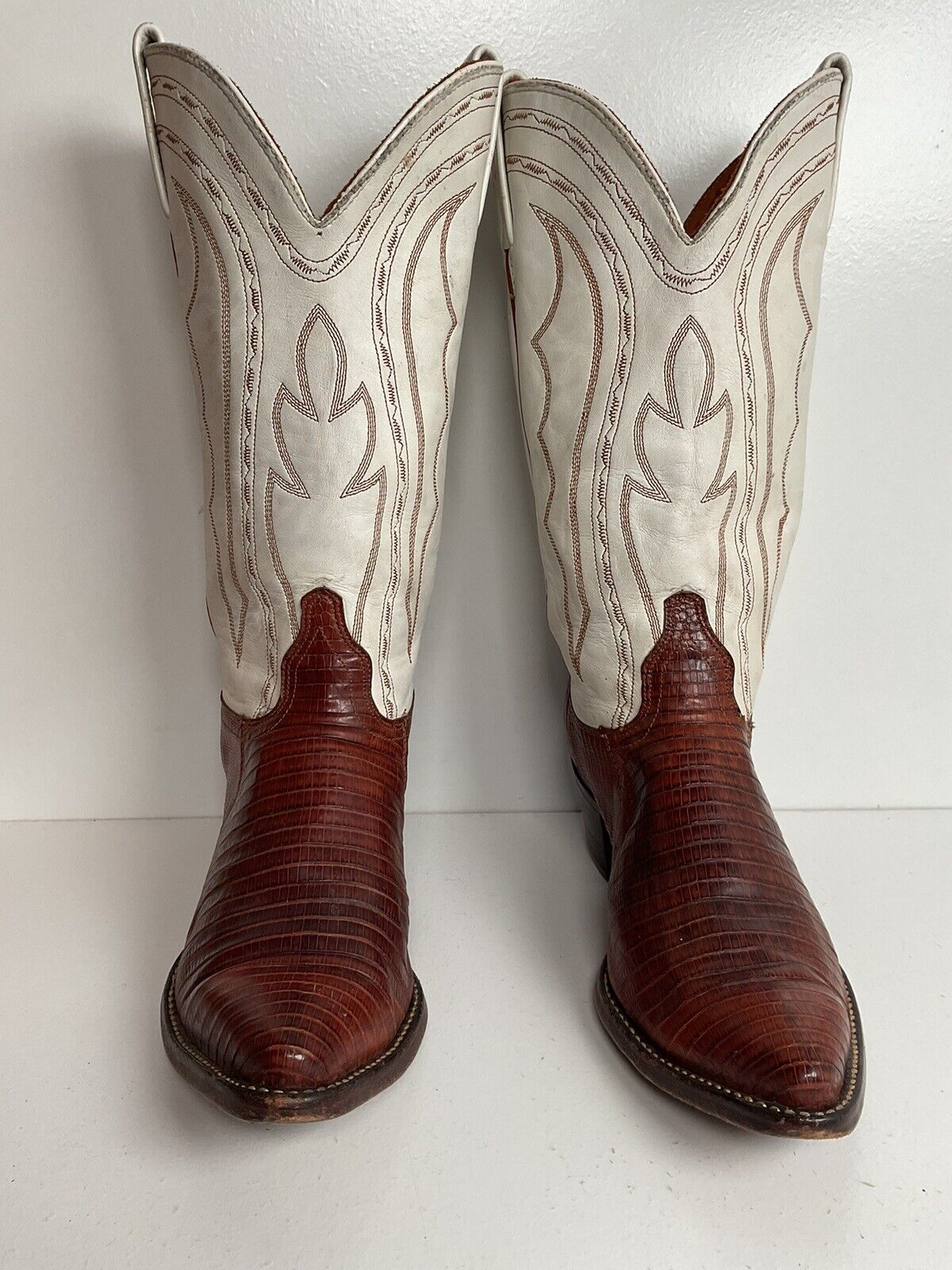 Vintage J Chisholm White Cowgirl Boots 7.5 M Teju Lizard