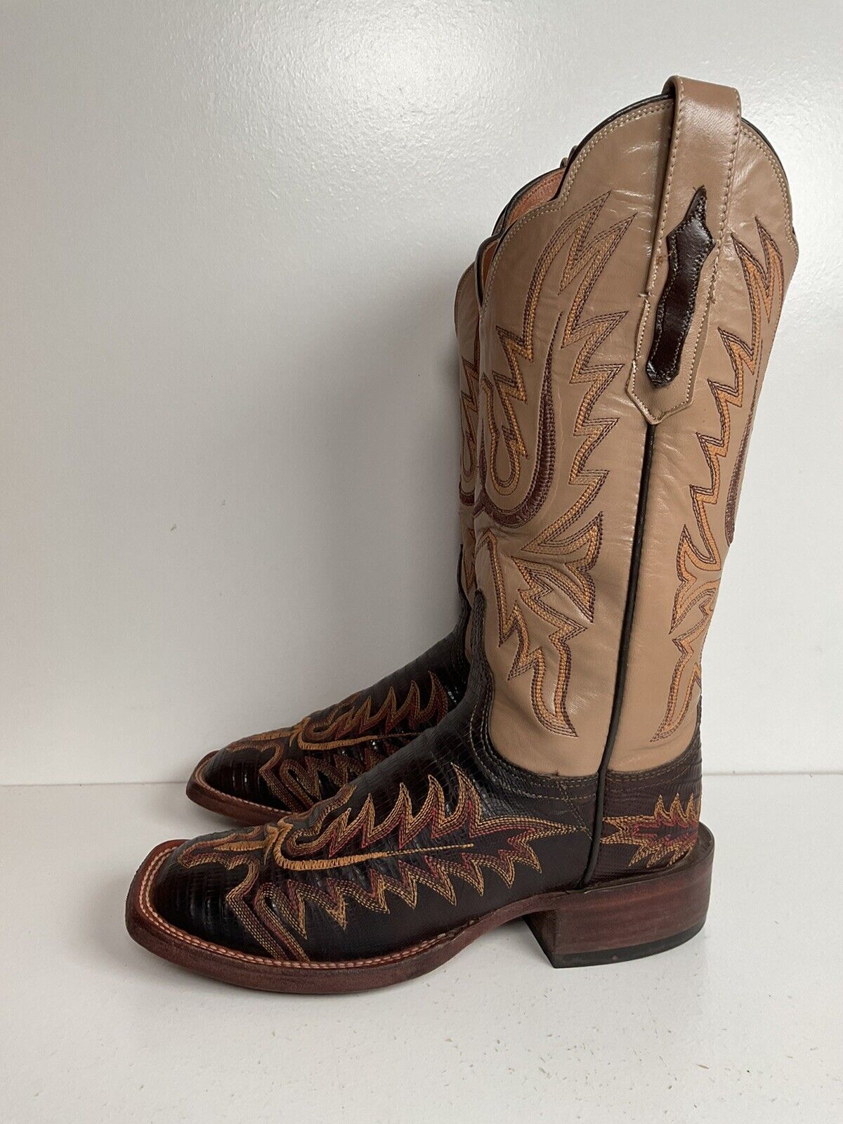 Lucchese Teju Lizard Cowgirl Boots 5 B Creme Stitched