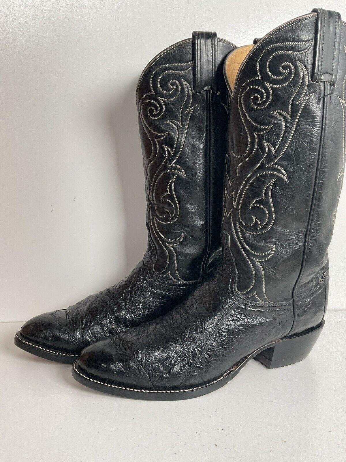 Vintage Tony Lama Exotic Ostrich Wingtip Cowboy Boots 9 D New Soles Black Label