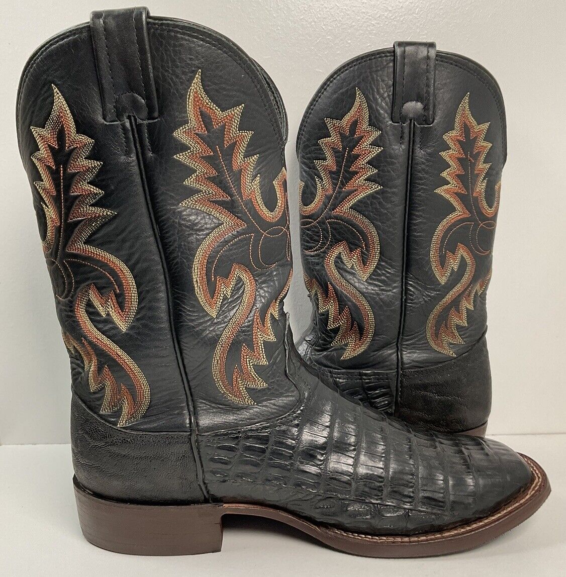 Vintage Larry Mahan Caiman Crocodile Roper Boots 105 D Exotic Square Toe