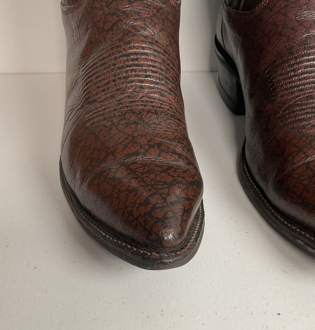 Vintage Olathe Exotic Caribou Leather Cowboy Boots 10.5 B USA Made