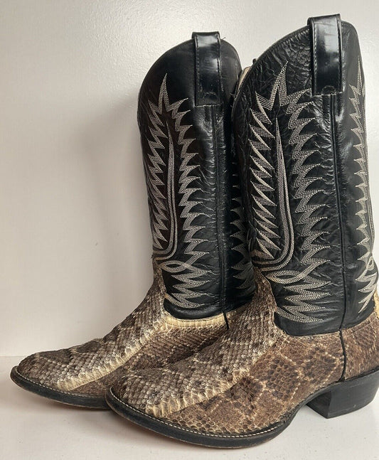 Cowtown Diamondback Rattlesnake Cowboy Boots 10 D USA Made Snakeskin