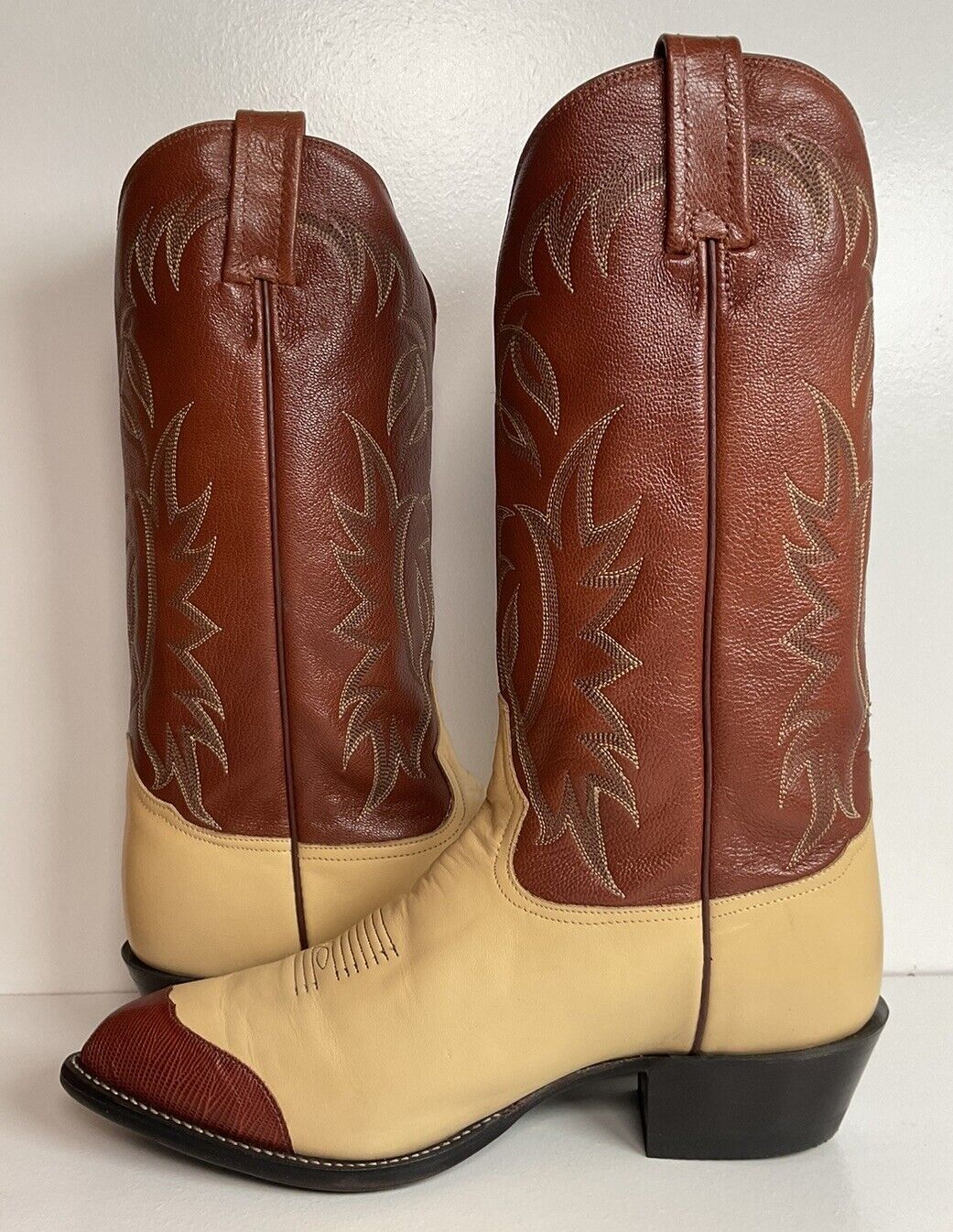 Vintage Tony Lama Wingtip Cowboy Boots 9 EE Urban Cowboy Style