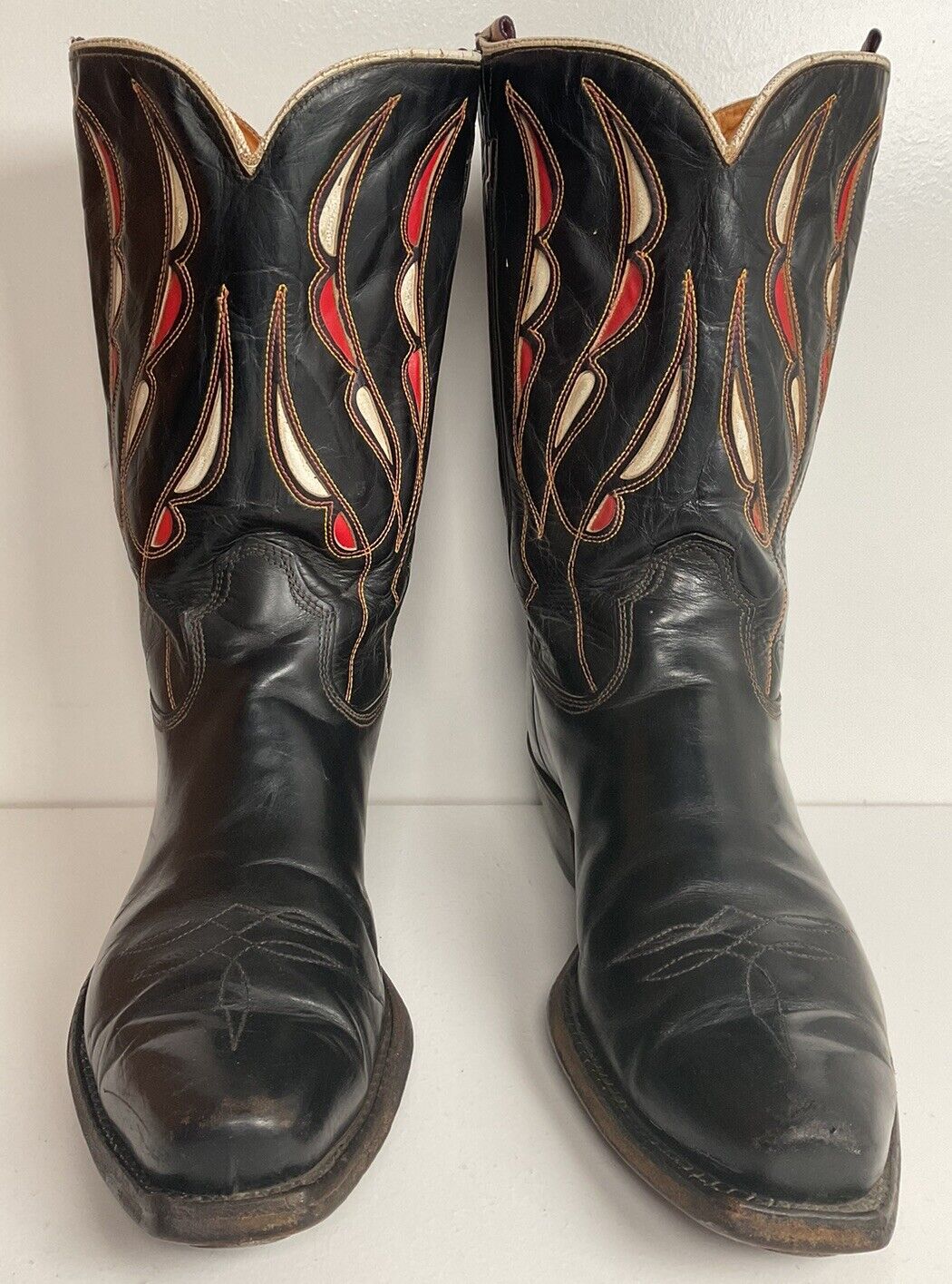 Vintage Tooled Inlay Cowboy Boots 9 D 1950s Pee Wee USA Made