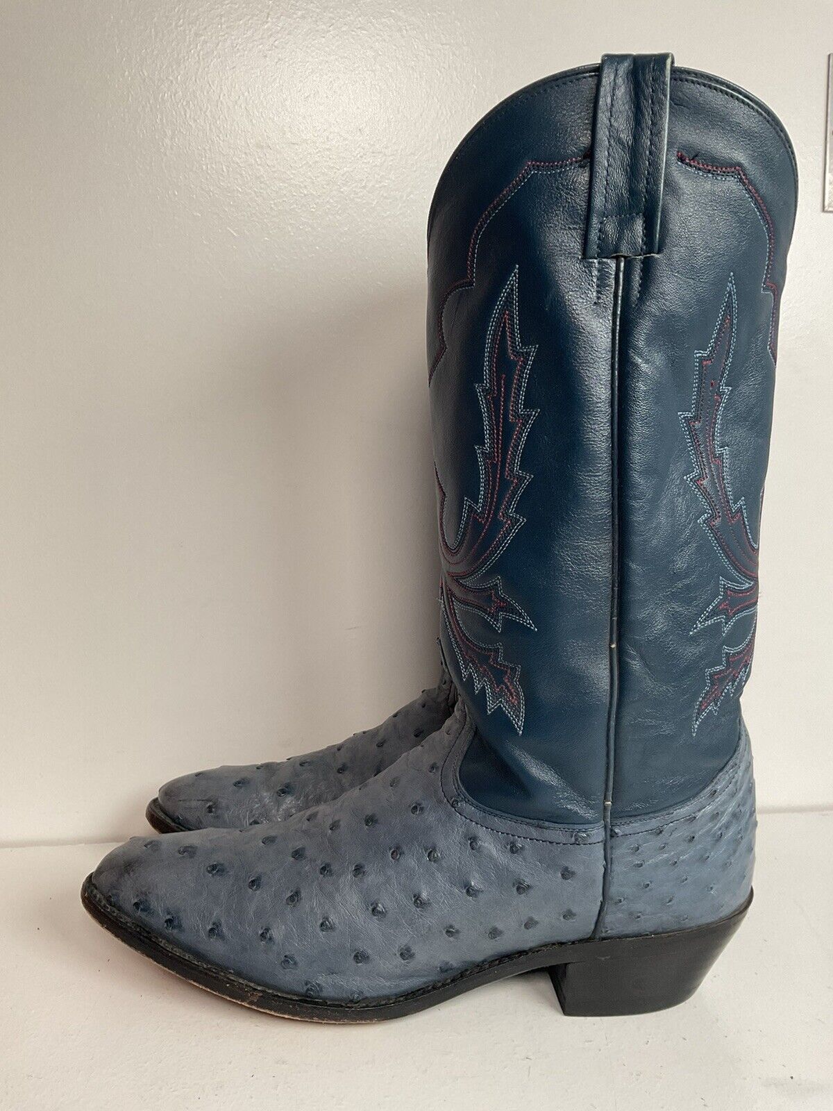 Dan Post Denim Blue Ostrich Quill Cowgirl Boots 10 M Exotic