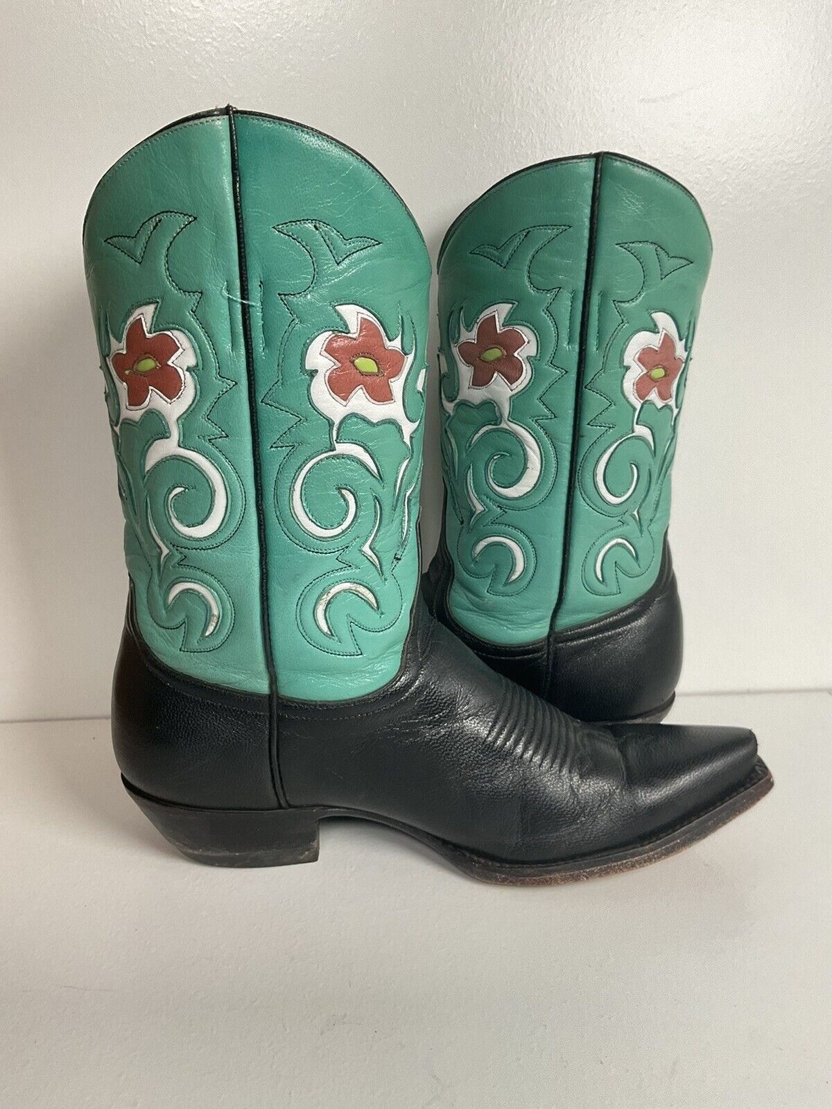 Old Gringo Turquoise Flower Cowgirl Boots 7 B Tooled Inlay Shorty