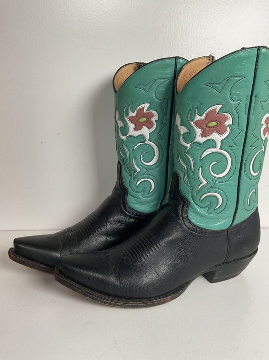 Old Gringo Turquoise Flower Cowgirl Boots 7 B Tooled Inlay Shorty