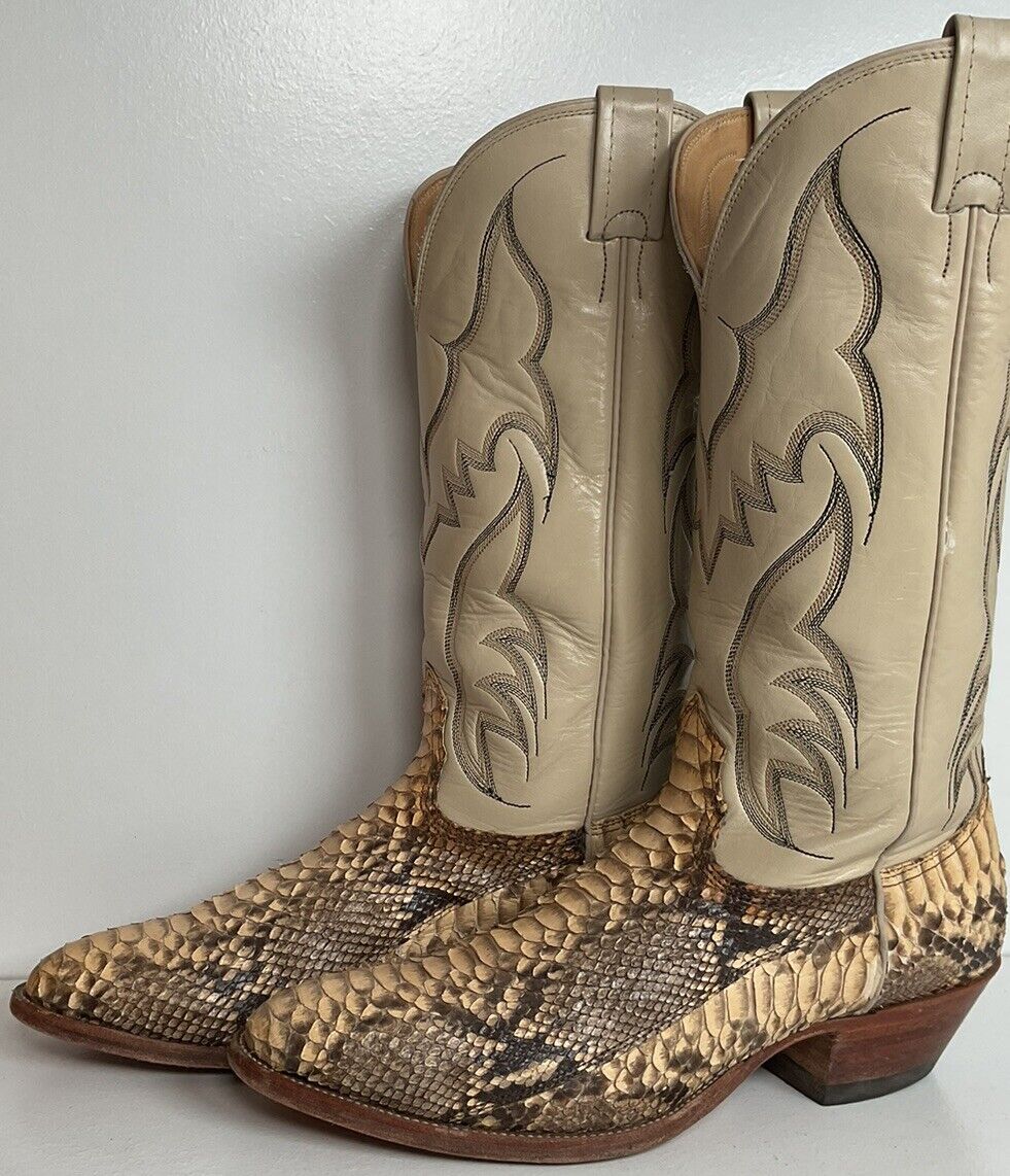 Vintage Nocona Back Cut Python Cowboy Boots 10 D Old Red Label USA Made