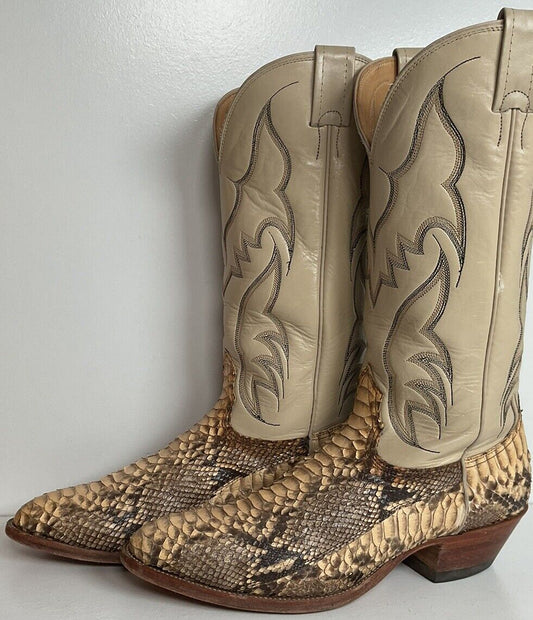 Vintage Nocona Back Cut Python Cowboy Boots 10 D Old Red Label USA Made