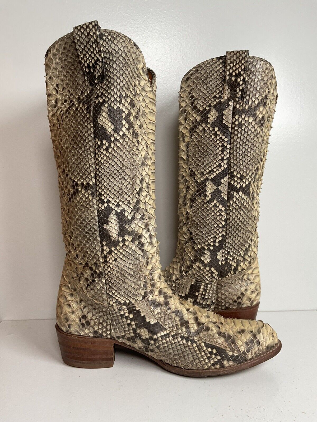 Frye Deborah Full Python Snakeskin Cowgirl Boots 9 M Goodyear Welt Spain