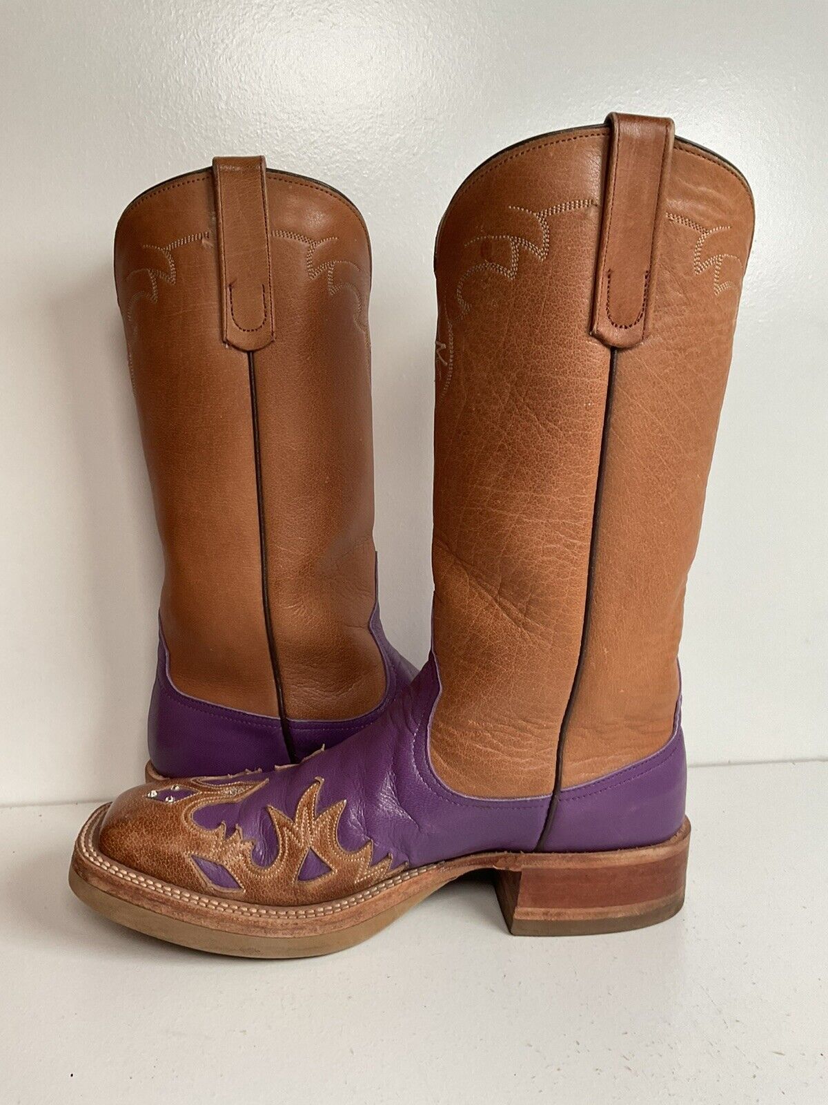 Anderson Bean Custom Purple Crepe Cowgirl Boots 7 B Tooled Wingtip Overlay