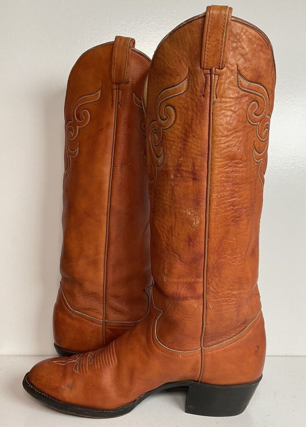 Vintage Tony Lama 18” Buckaroo Cowboy Boots 11 D Cavalry Style Longhorn Stitch