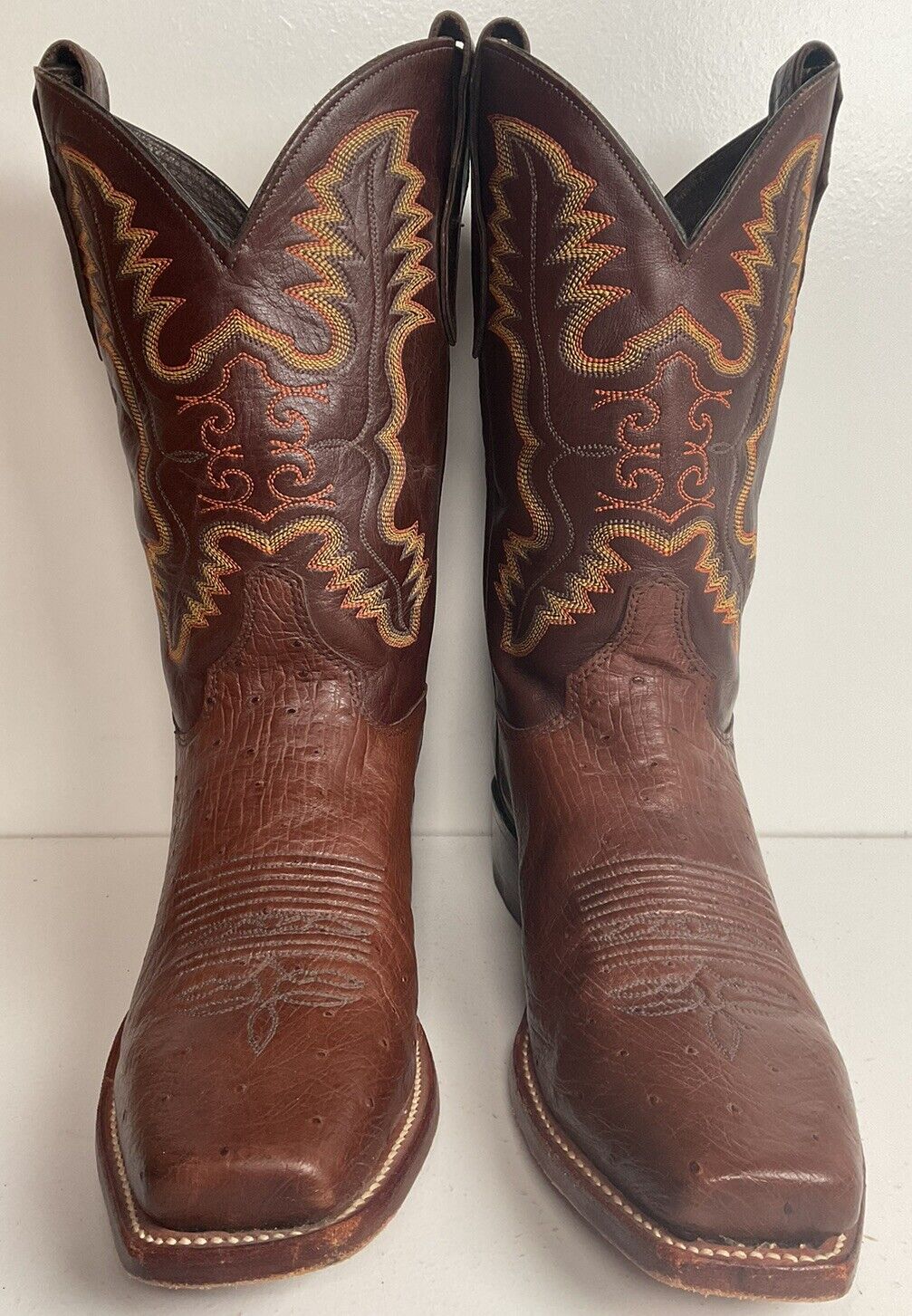 Justin Smooth Pin Quill Ostrich Cowboy Boots 9 D Square Toe