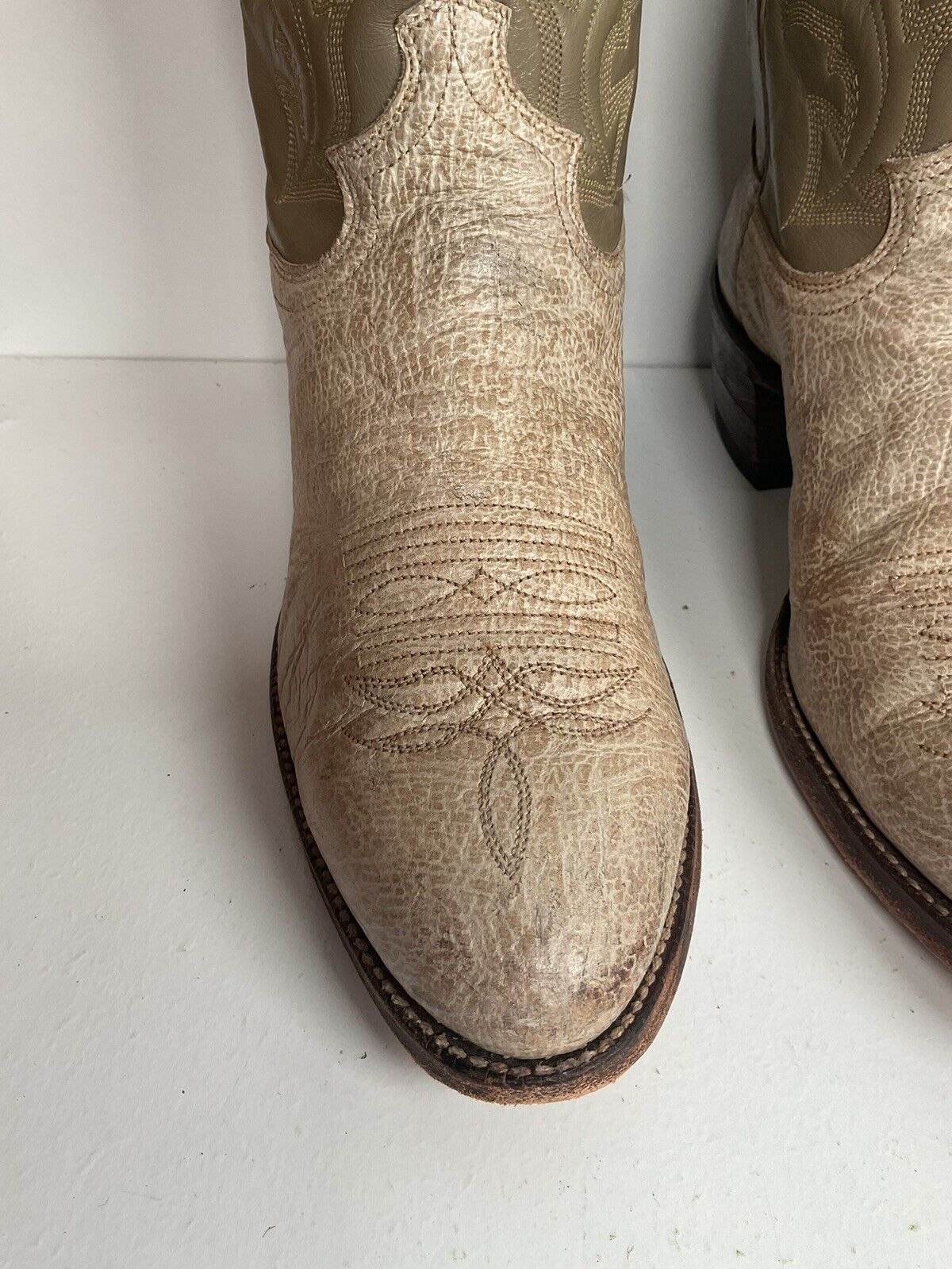 Vintage Justin Old White Label Cowboy Boots 9.5 D Antelope