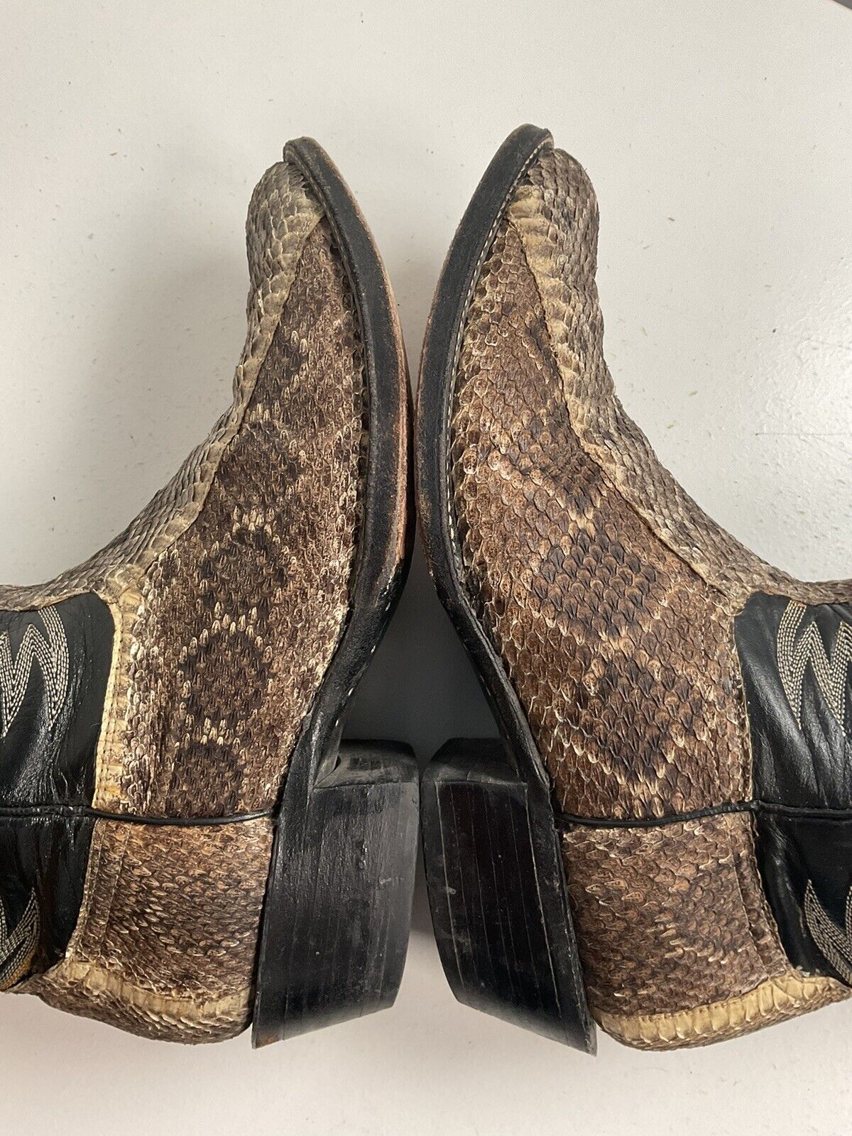 Cowtown Diamondback Rattlesnake Cowboy Boots 10 D USA Made Snakeskin