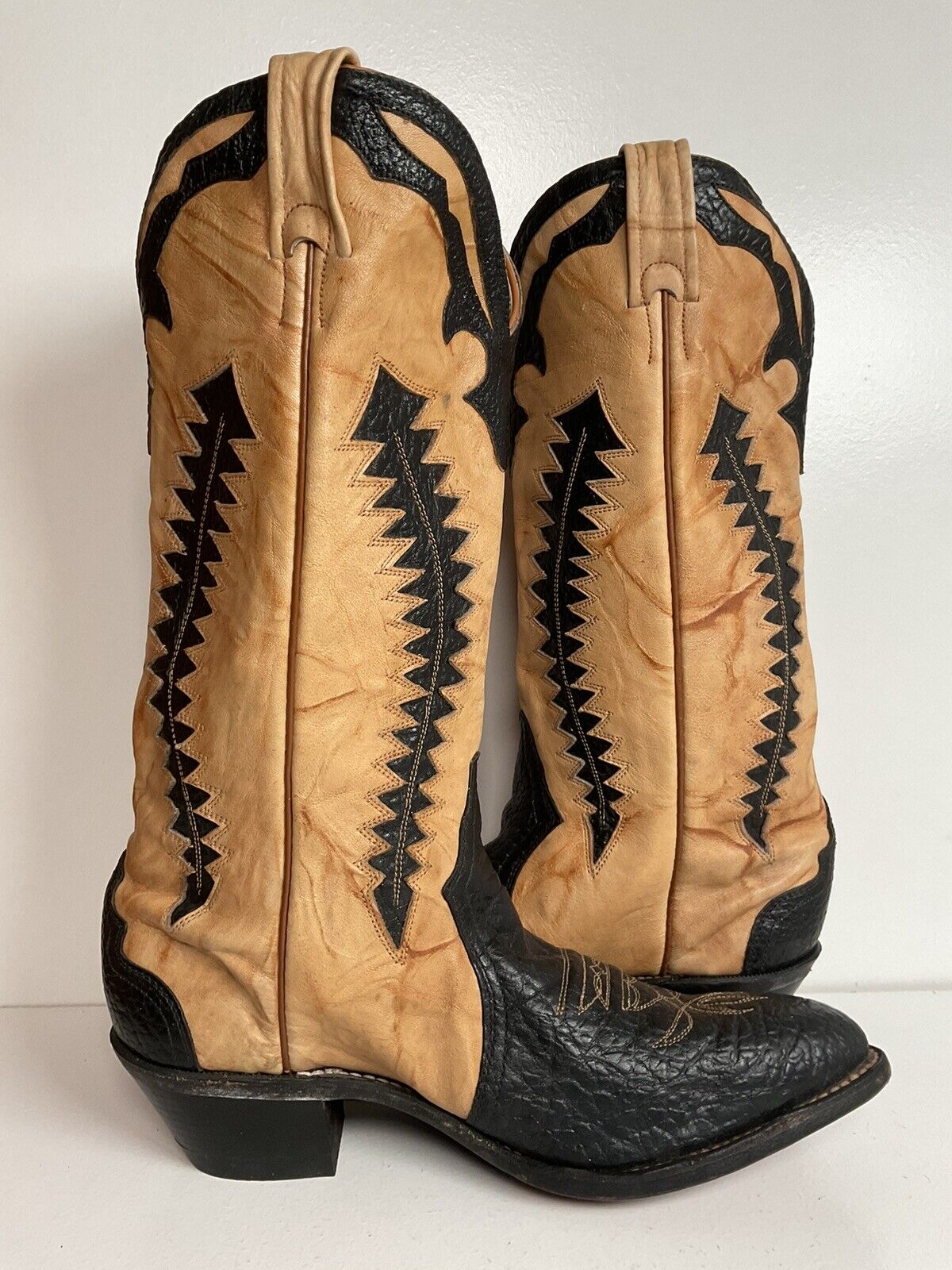 Boulet Men’s Tall Bullhide Cowboy Boots 9 E Tooled Inlay, Overlay