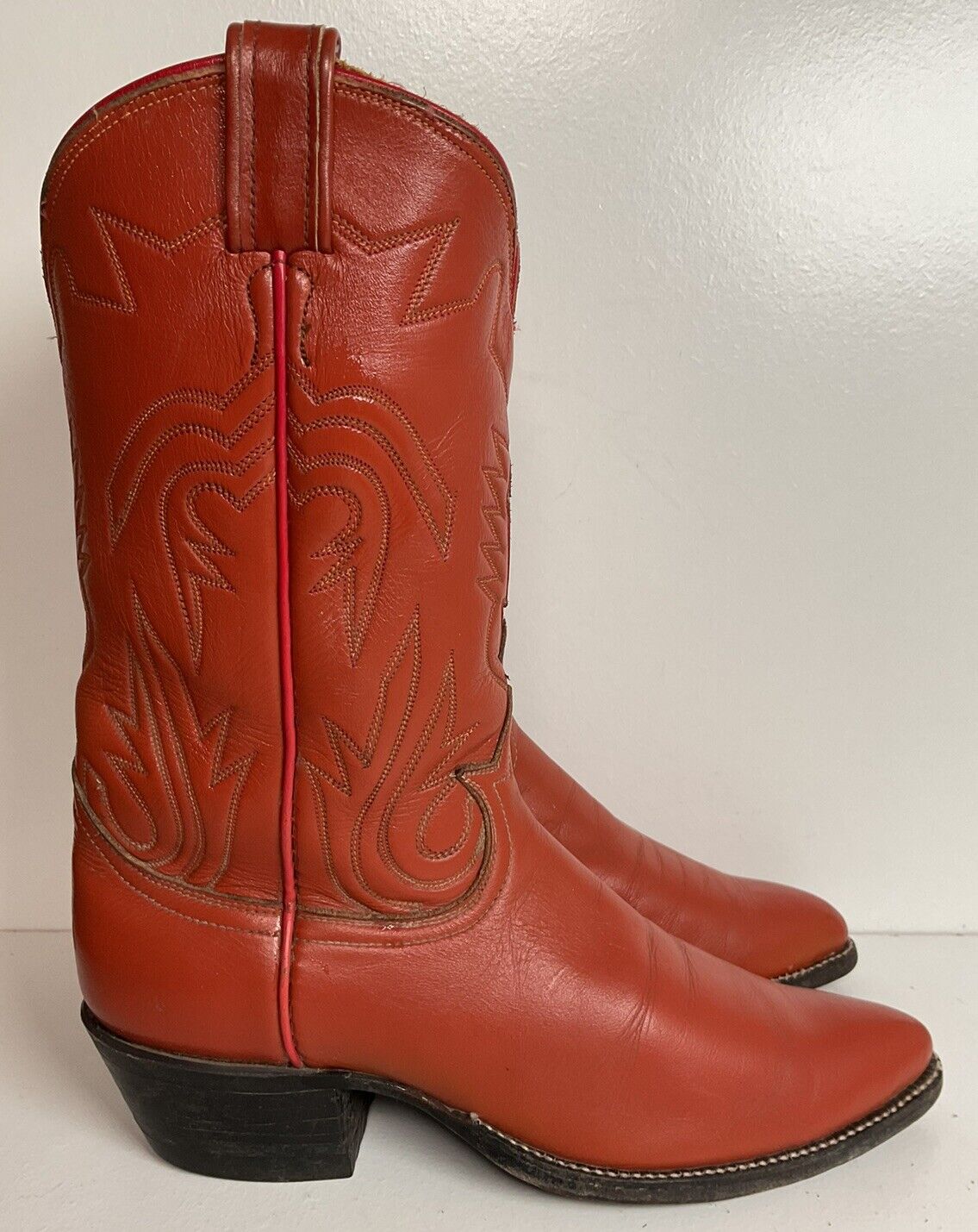 Vintage Tony Lama Burnt Orange Cowgirl Boots 6.5 C Tooled Inlay