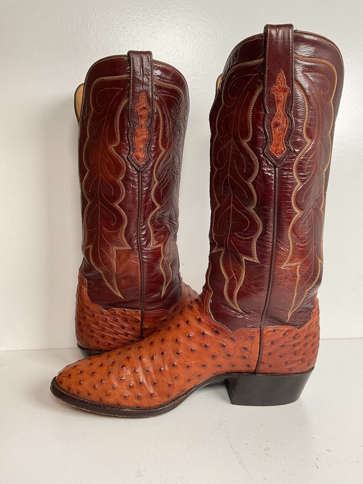 Vintage TO Stanley Custom Ostrich Quill Cowboy Boots 9 D Exotic