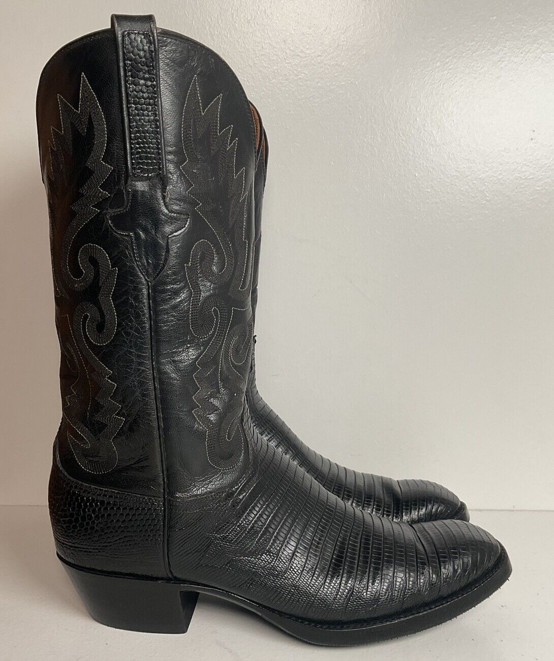 Lucchese Classic Black Teju Lizard Cowboy Boots 8.5 D Old Label New Sole Savers