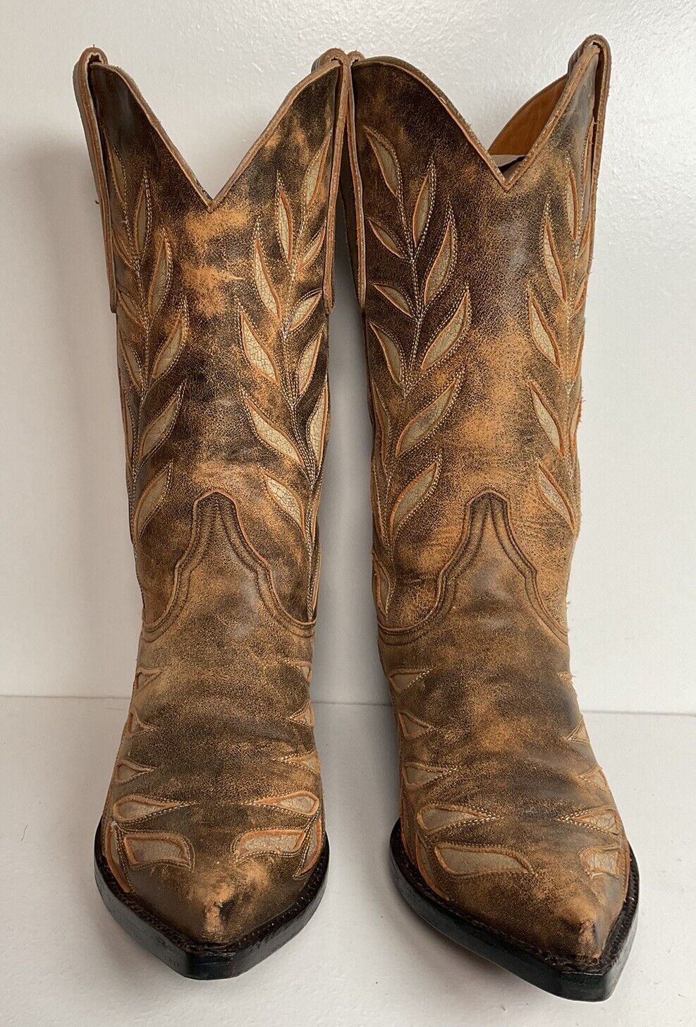 Old Gringo Cowgirl Boots 7 B Tooled Leaf Inlay New Half Soles